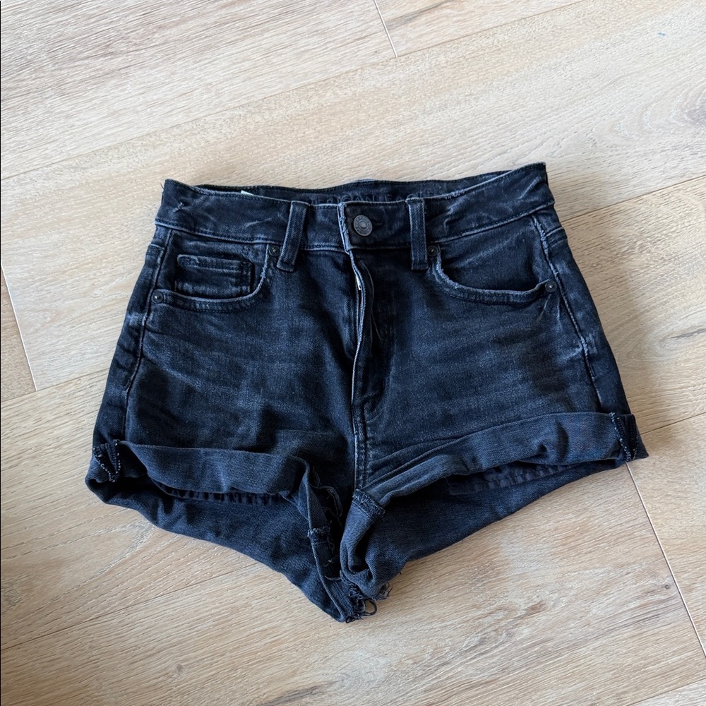 American Eagle Outfitters Black High-Rise Cuffed Jean Shorts